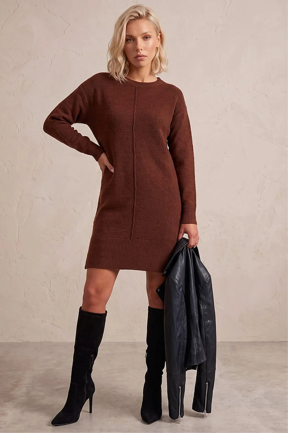 Roman Rust Petite Knitted Pintuck Shift Dress - 14 Image 2