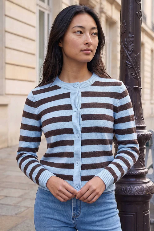 Roman Chocolate Petite Stripe Cardigan - 14 Image 1