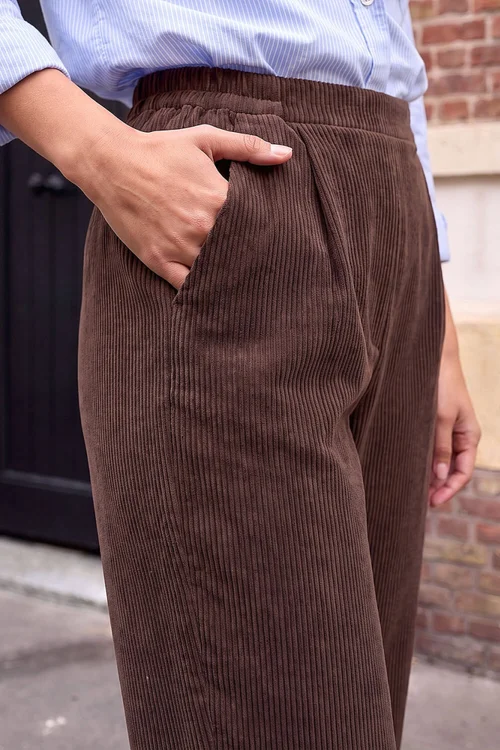 Roman Chocolate Petite Cord Trouser - 16 Image 4