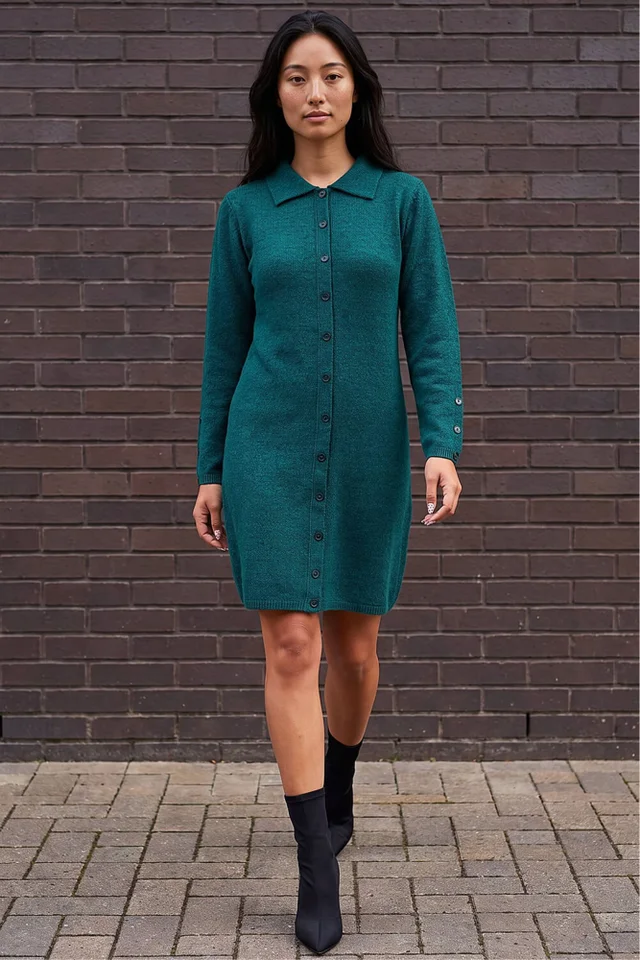 Roman Dark Green Petite Collared Knit Shift Dress