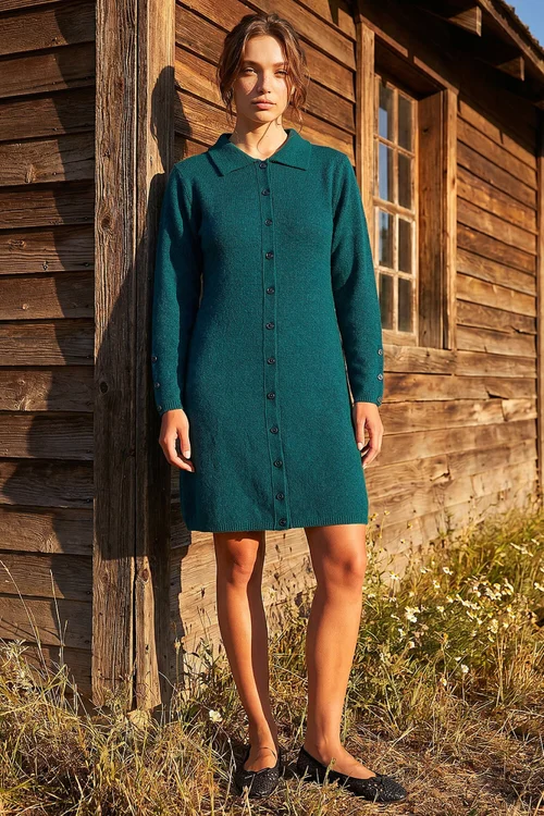 Roman Dark Green Petite Collared Knit Shift Dress - 10 Image 2