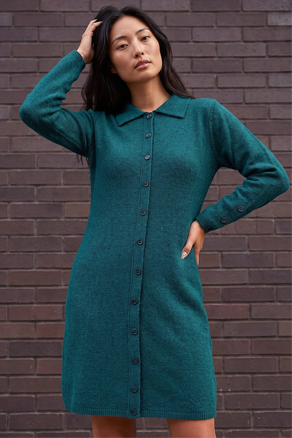 Roman Dark Green Petite Collared Knit Shift Dress - 10 Image 2