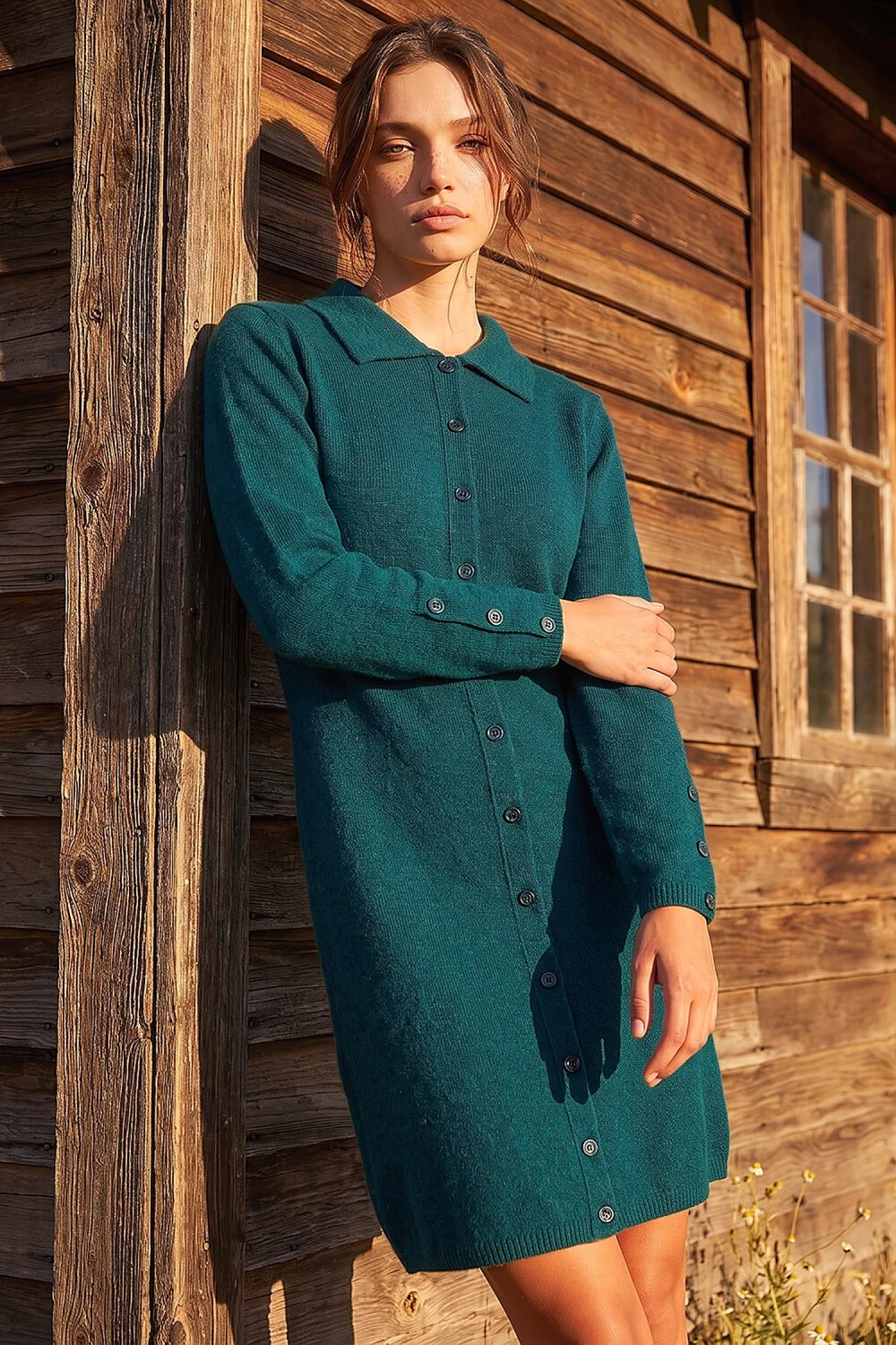 Roman Dark Green Petite Collared Knit Shift Dress - 10 Image 1