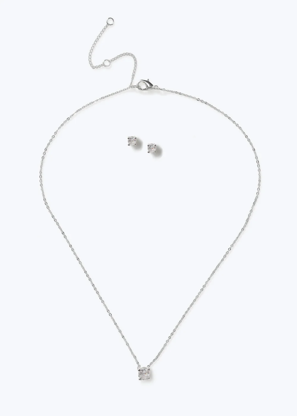 Muse Silver Cubic Zirconia Earring & Necklace Set - One Size Image 1