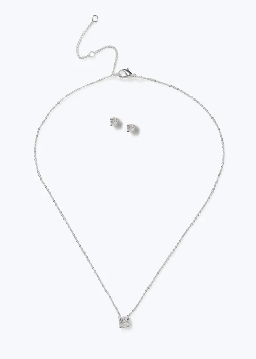 Muse Silver Cubic Zirconia Earring & Necklace Set - One Size Image 1