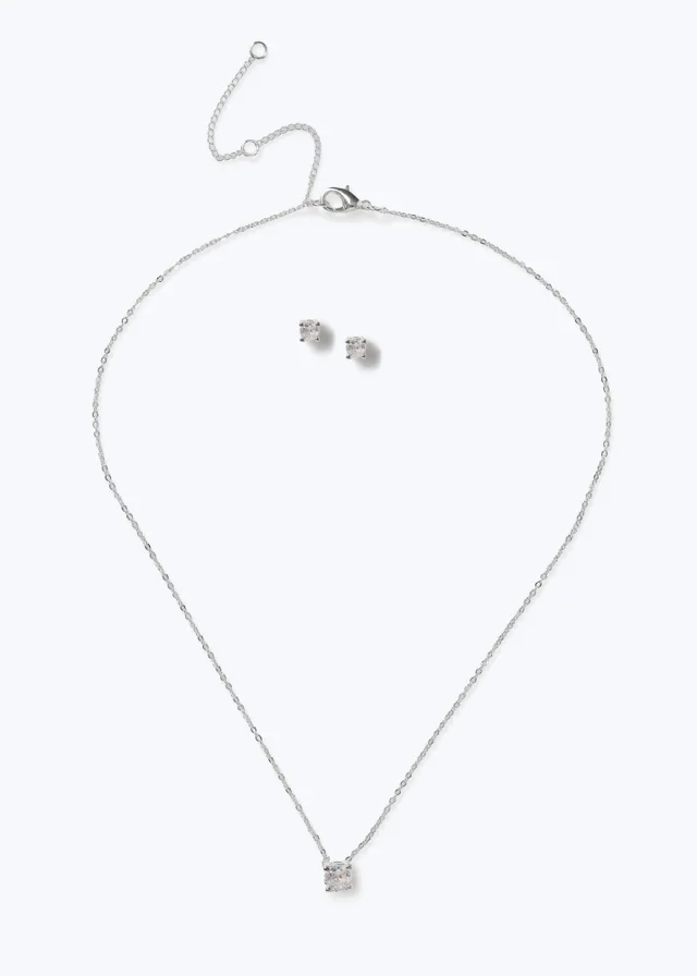 Muse Silver Cubic Zirconia Earring & Necklace Set