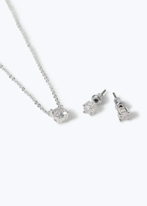 Muse Silver Cubic Zirconia Earring & Necklace Set - One Size Image 2