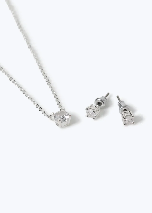 Muse Silver Cubic Zirconia Earring & Necklace Set