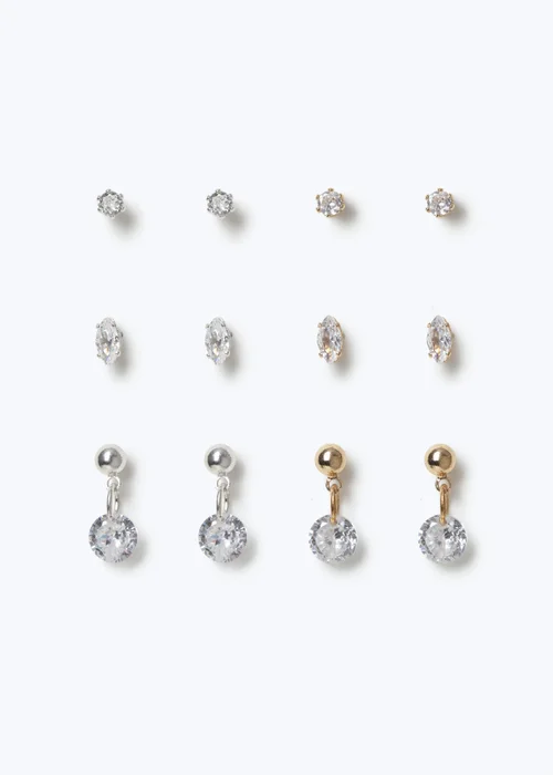 6 Pack Muse Cubic Zirconia Mixed Metal Earrings - One Size Image 1