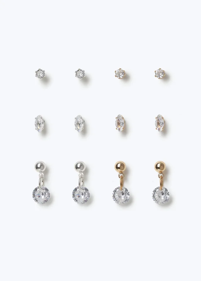 6 Pack Muse Cubic Zirconia Mixed Metal Earrings