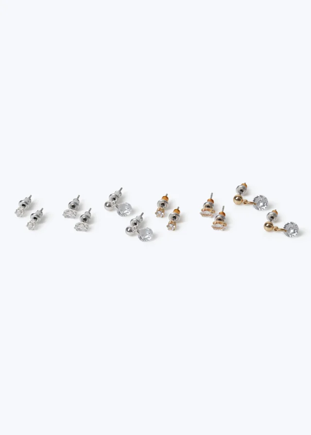 6 Pack Muse Cubic Zirconia Mixed Metal Earrings