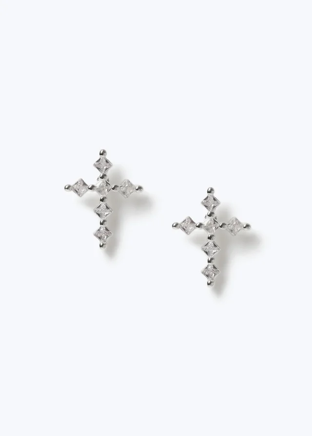 Muse Silver Cubic Zirconia Cross Earrings