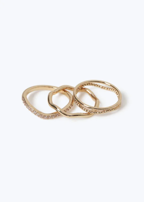 Muse 3 Pack Gold Cubic Crystal Rings - 17mm Image 1