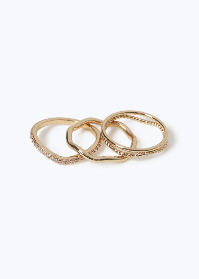 Muse 3 Pack Gold Cubic Crystal Rings