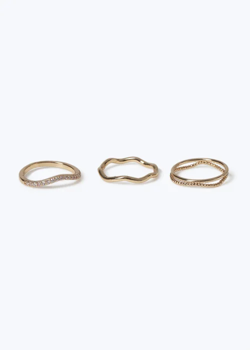Muse 3 Pack Gold Cubic Crystal Rings - 17mm Image 2