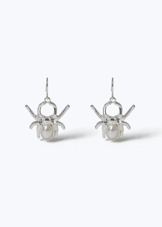 Flitzy Silver Spider Halloween Earrings