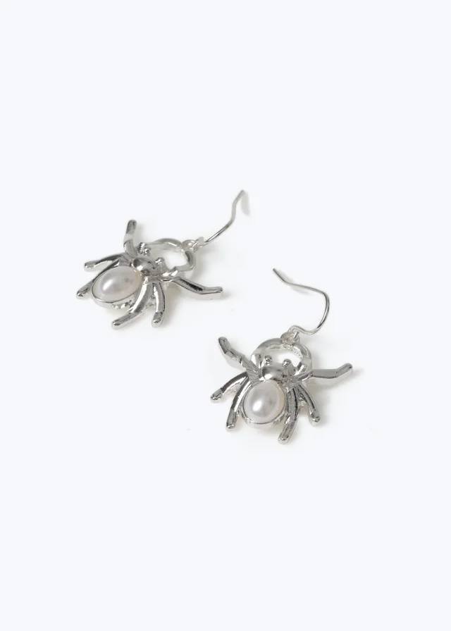 Flitzy Silver Spider Halloween Earrings