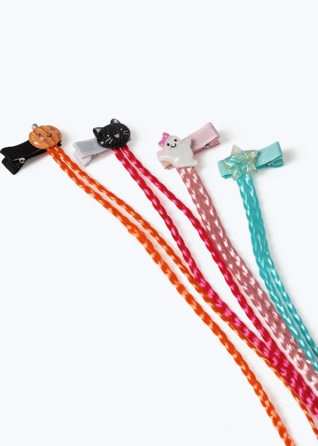 4 Pack Flitzy Multicoloured Halloween Clip-in Hair