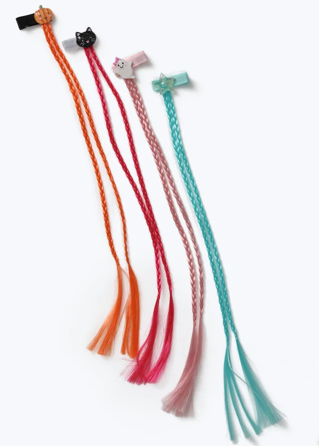 4 Pack Flitzy Multicoloured Halloween Clip-in Hair