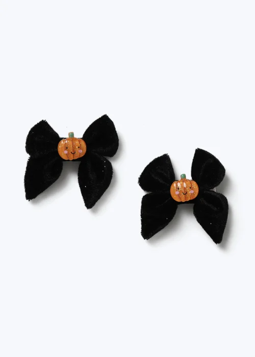 2 Pack Flitzy Black Pumpkin Halloween Hair Clips - One Size Image 1