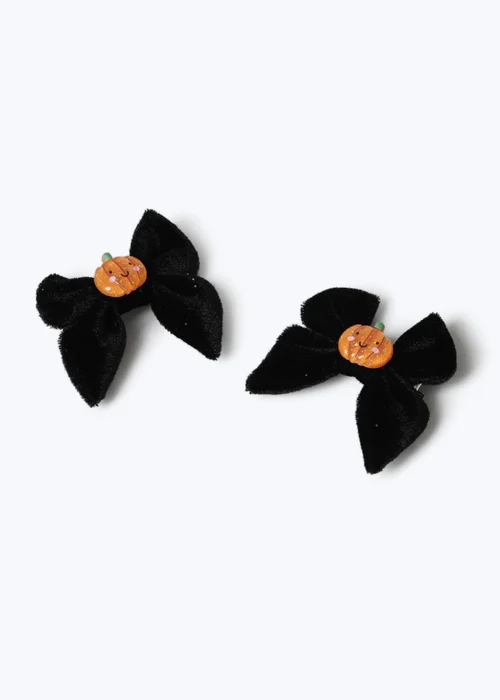 2 Pack Flitzy Black Pumpkin Halloween Hair Clips - One Size Image 2