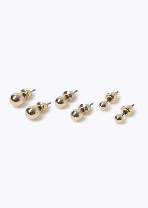 Muse 3 Pack Gold Ball Stud Earrings - One Size Image 2