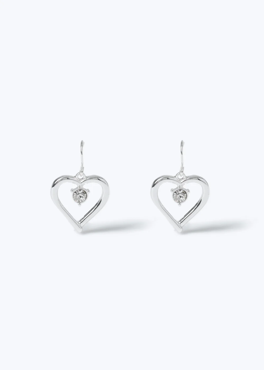 Muse Silver Heart Rhinestone Fishhook Earrings - One Size Image 1