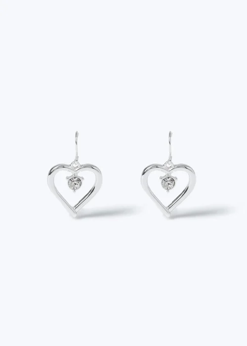 Muse Silver Heart Rhinestone Fishhook Earrings - One Size Image 1