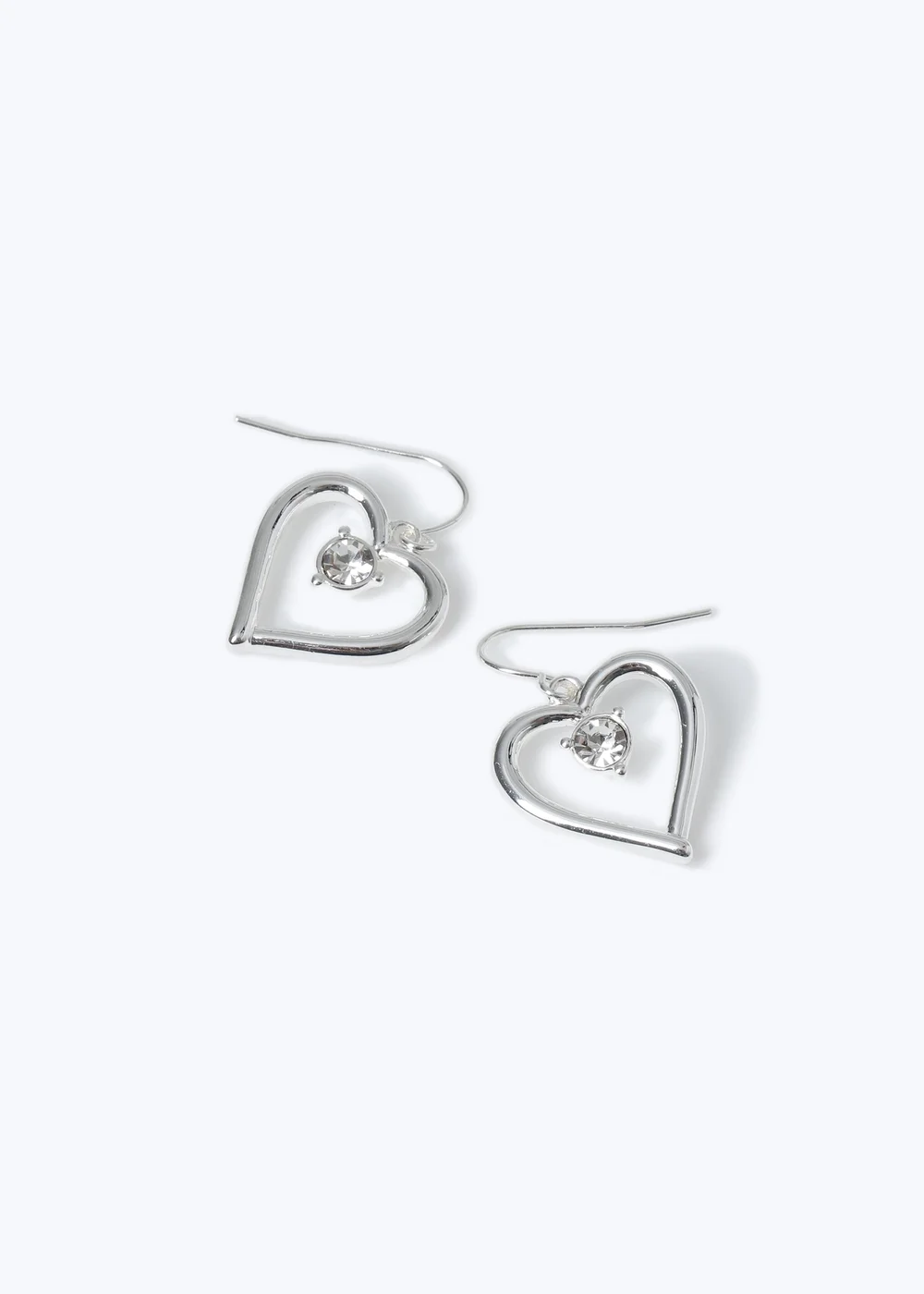 Muse Silver Heart Rhinestone Fishhook Earrings - One Size Image 2
