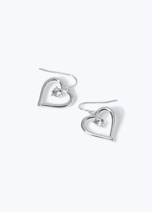 Muse Silver Heart Rhinestone Fishhook Earrings - One Size Image 2