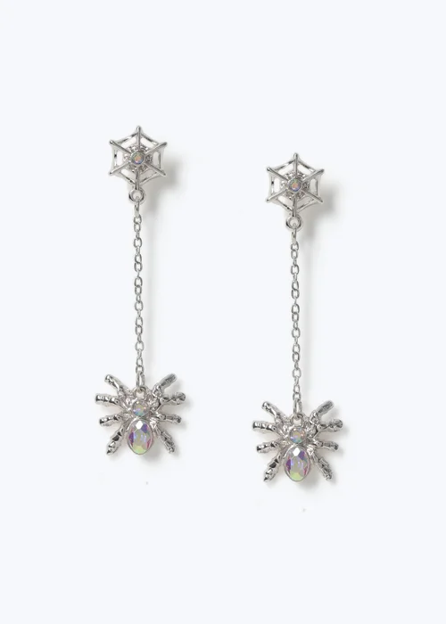 Muse Halloween Silver Spider Web Earrings - One Size Image 1