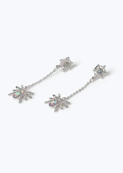 Muse Halloween Silver Spider Web Earrings - One Size Image 2