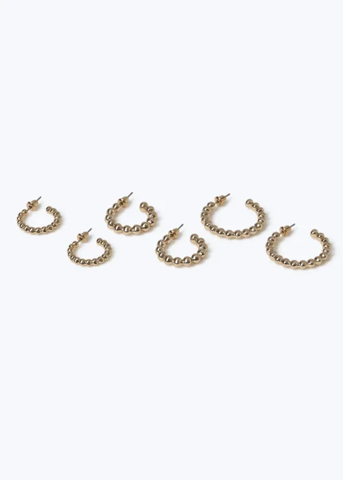 Muse 3 Pack Gold Bobble Hoop Earrings - One Size Image 2