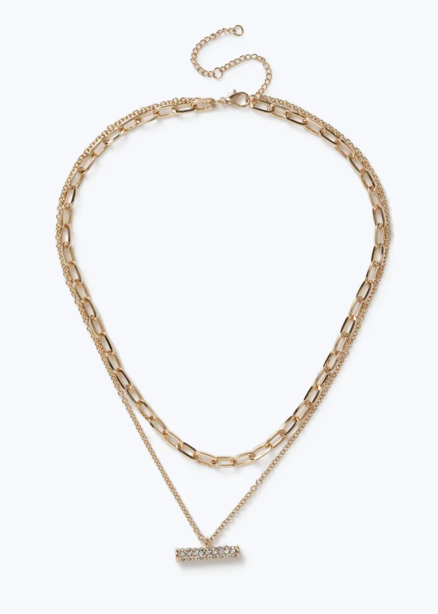 Muse Rhinestone T Bar Multirow Necklace
