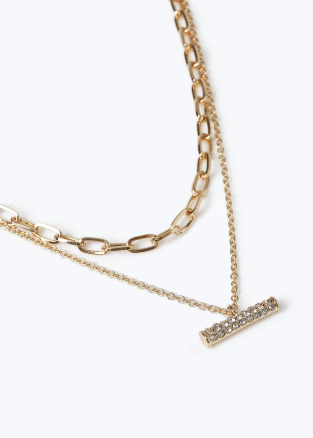 Muse Rhinestone T Bar Multirow Necklace