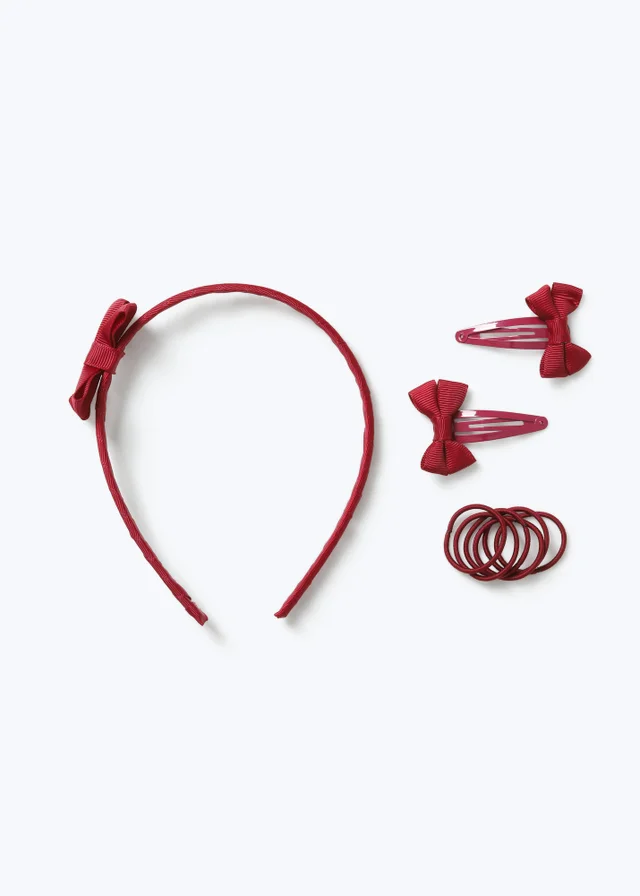 Flitzy Burgundy Bow School Hair Accessories Pack