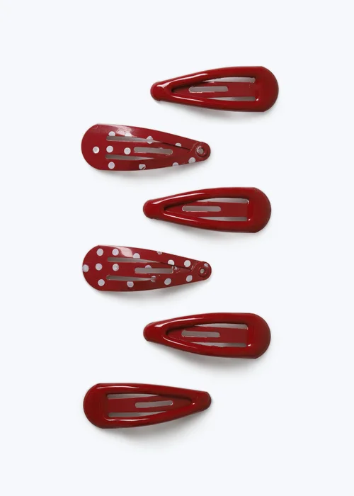 6 Pack Flitzy School Red Polka Dot Hair Clips - One Size Image 1
