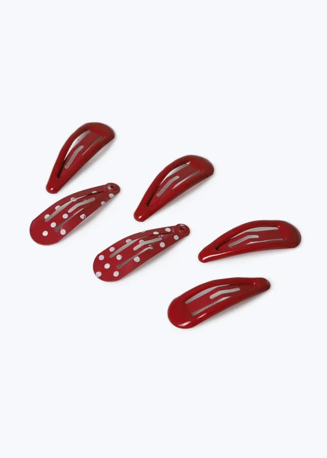 6 Pack Flitzy School Red Polka Dot Hair Clips