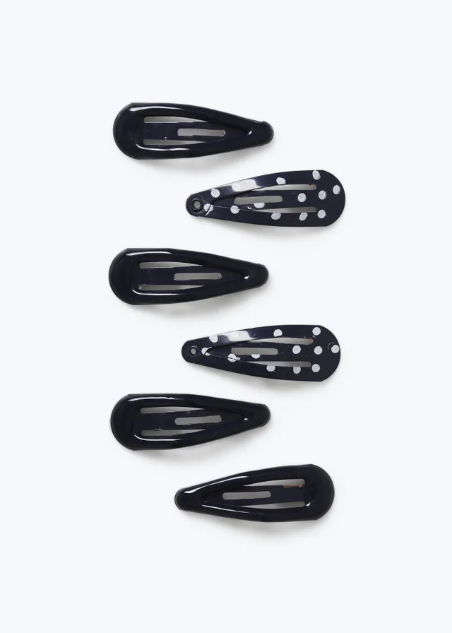 6 Pack Flitzy Blue School Polka Dot Hair Clips
