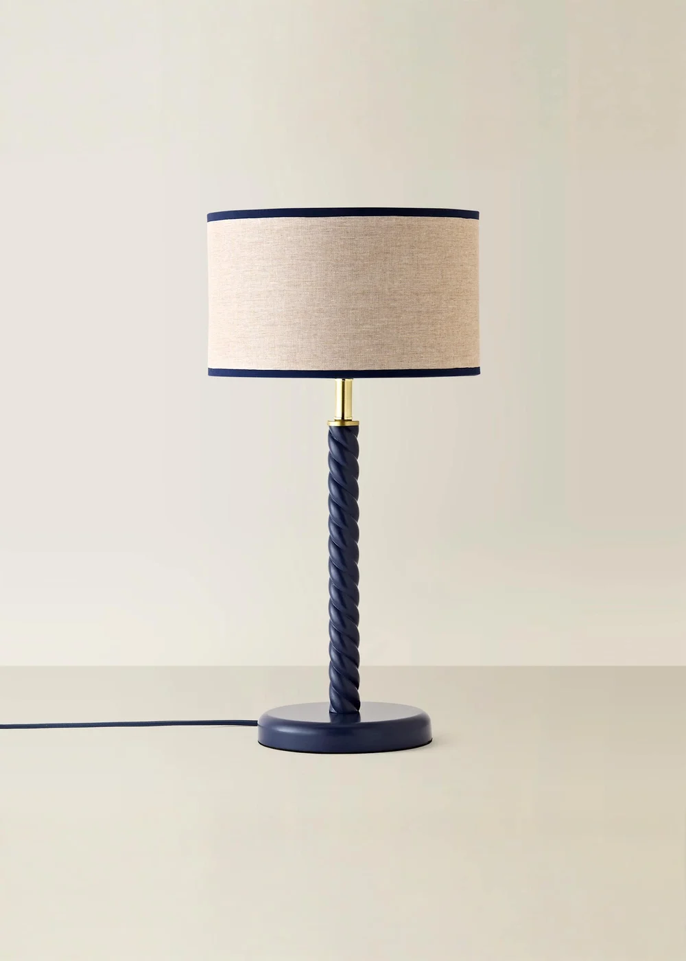 ValueLights Amara Navy Twist Table Lamp with Colour Match Inner Shade and Warm White Bulb - One Size Image 3