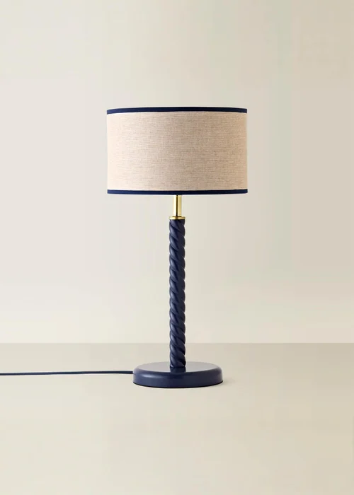 ValueLights Amara Navy Twist Table Lamp with Colour Match Inner Shade and Warm White Bulb - One Size Image 3