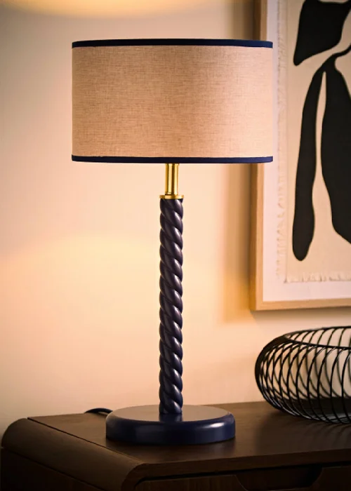 ValueLights Amara Navy Twist Table Lamp with Colour Match Inner Shade and Warm White Bulb - One Size Image 1