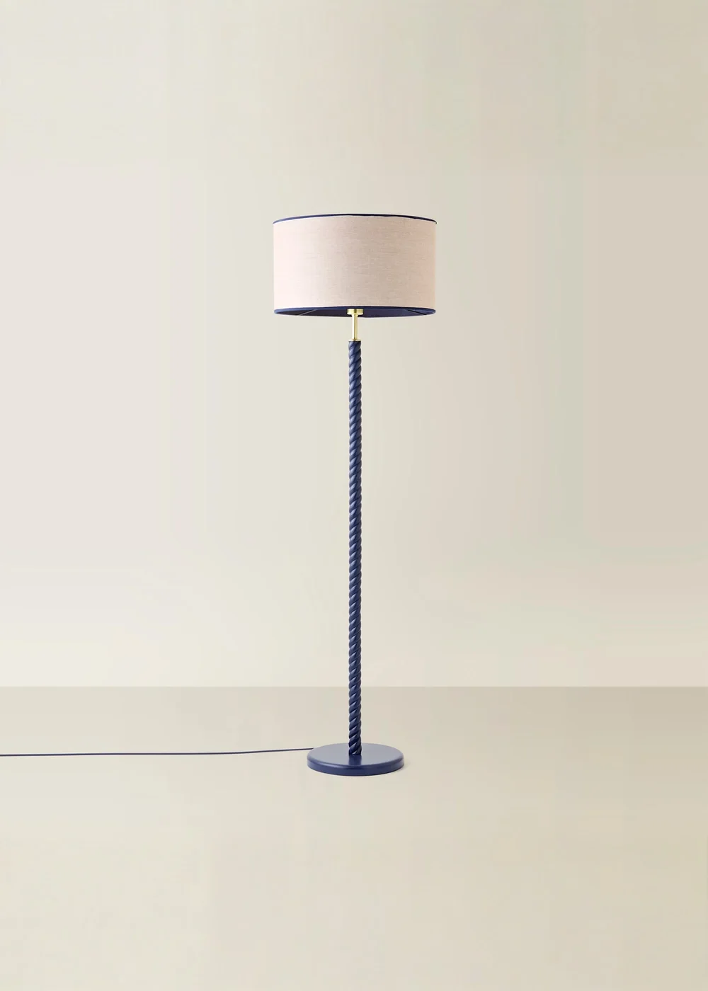 ValueLights Amara Navy Twist Floor Lamp with Colour Match Inner Shade and Warm White Bulb - One Size Image 3