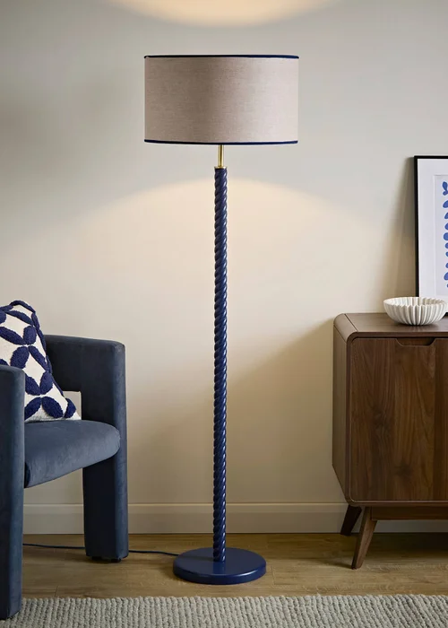 ValueLights Amara Navy Twist Floor Lamp with Colour Match Inner Shade and Warm White Bulb - One Size Image 2