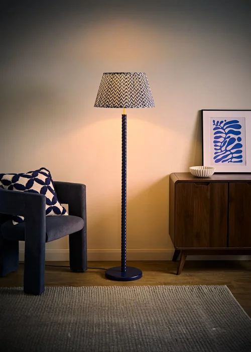ValueLights Amara Navy Twist Floor Lamp with Chevron Pleated Shade and Warm White Bulb - One Size Image 1