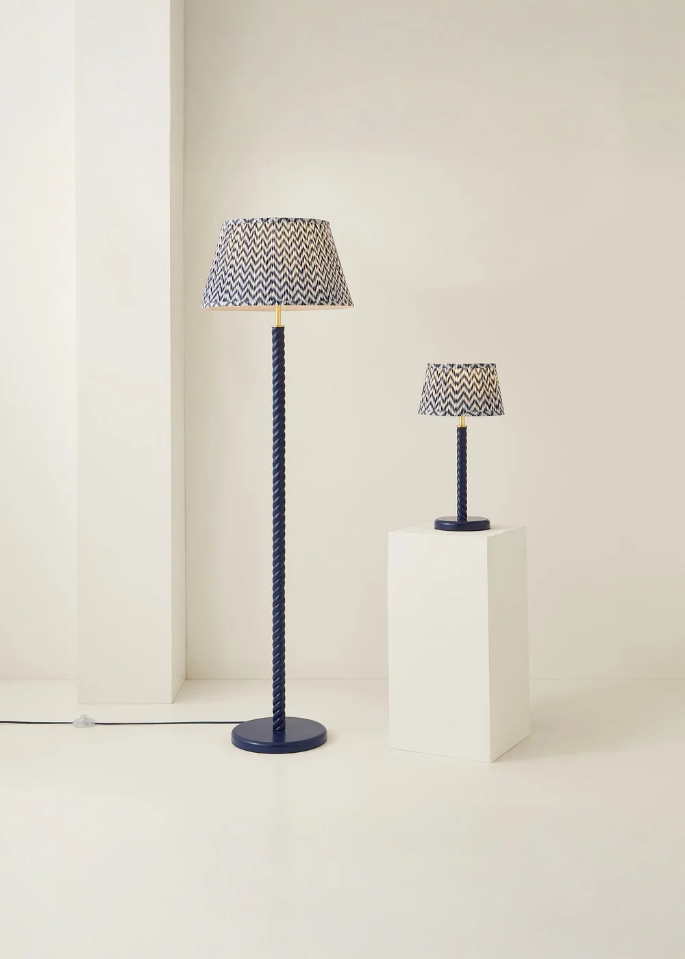 ValueLights Amara Navy Twist Table Lamp with Chevron Pleated Shade and Warm White Bulb - One Size Image 6