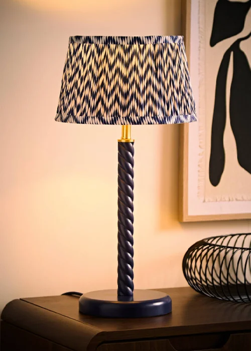 ValueLights Amara Navy Twist Table Lamp with Chevron Pleated Shade and Warm White Bulb - One Size Image 1