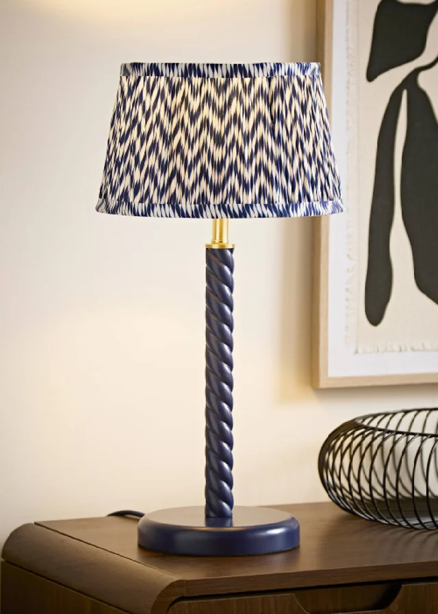 ValueLights Amara Navy Twist Table Lamp with Chevron Pleated Shade and Warm White Bulb