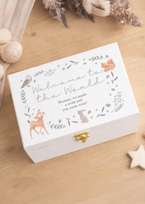 Personalised Memento Company Woodland Animal Wooden Keepsake Box - One Size Image 1