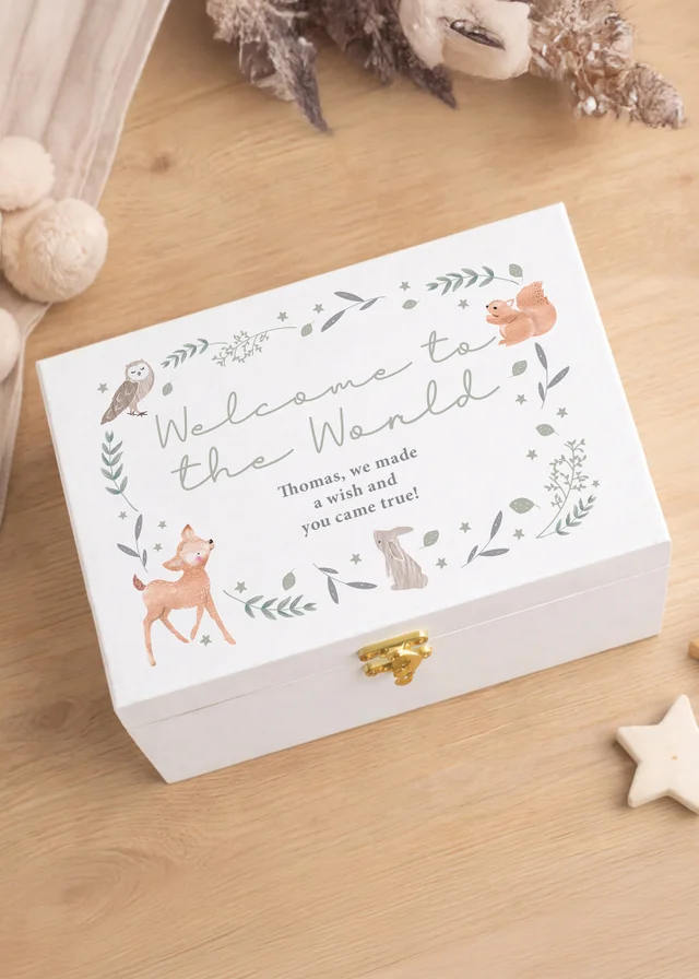 Personalised Memento Company Woodland Animal Wooden Keepsake Box